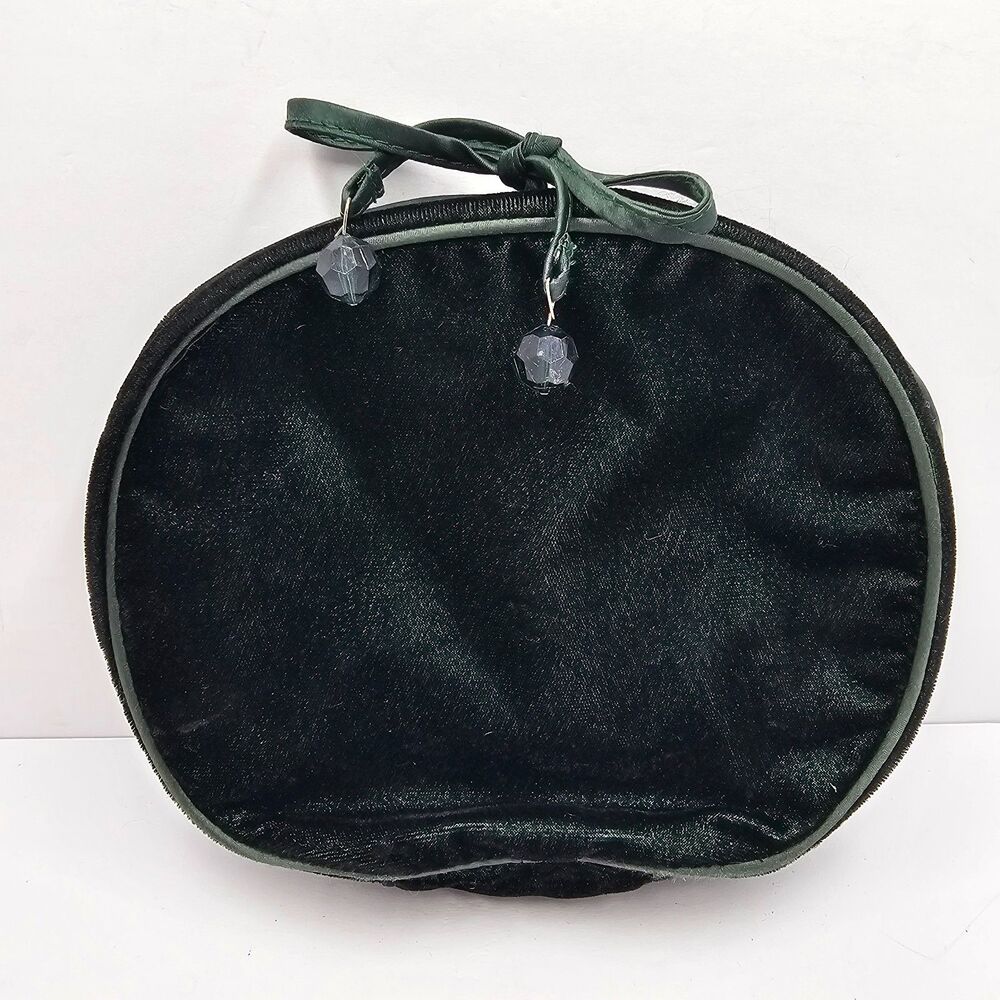 VTG Bath & Body Works Green Velvet Travel Cosmetic Bag Toiletry Pouch Clear Zip